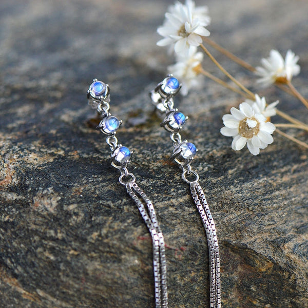 Moonstone Earrings in White Gold Plated Sterling Silver June Birthstone Jewelry For Women