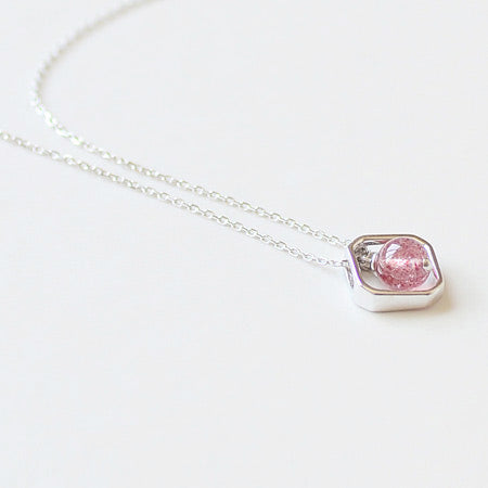 Strawberry Quartz Crystal Pendant Necklace Sterling Silver Jewelry For Women