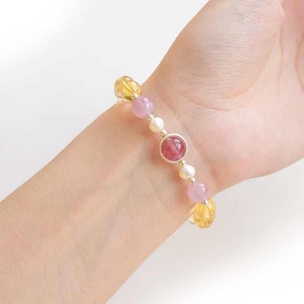 Citrine Strawberry Quartz Beaded Bracelet Handmade Jewelry Women