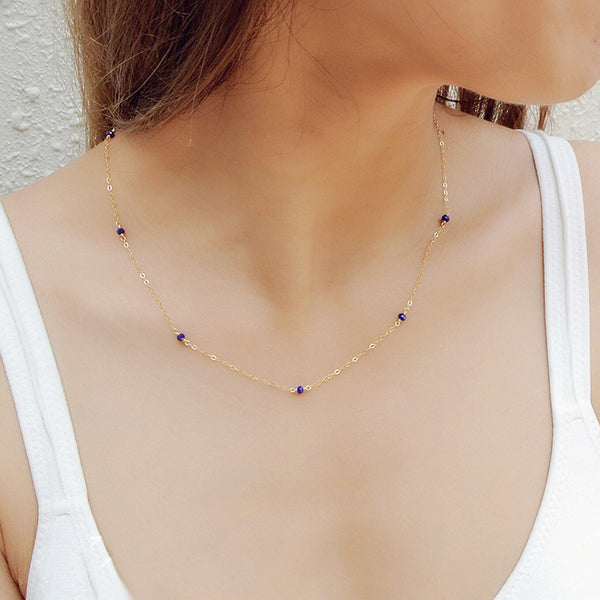 Faceted Lapis Lazuli Bead Pendant Necklace in 14K Gold Handmade Jewelry Women Accessories