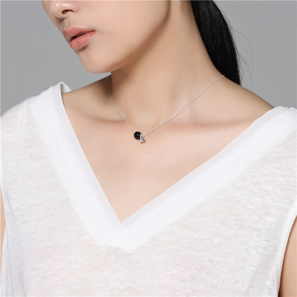 Geometric Onyx Pendant Necklace in Sterling Silver Unique Jewelry Gifts For Women men