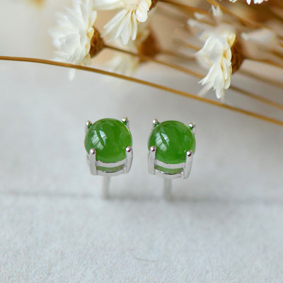 Green Jade Stud Earrings in Sterling Silver Handmade Jewelry Accessories Gifts for Women