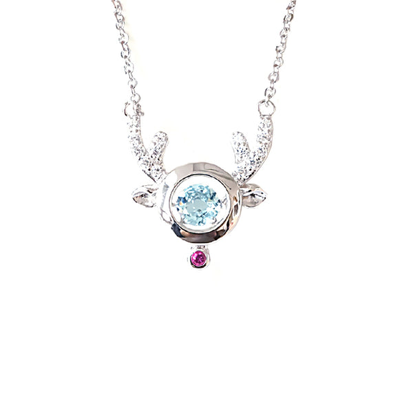 Blue Aquamarine Pendant Necklace in White Gold Plated Silver Women