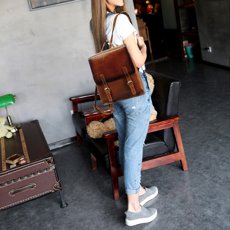 Vintage Womens Brown Leather Backpack Purse Cool Backpacks for Women