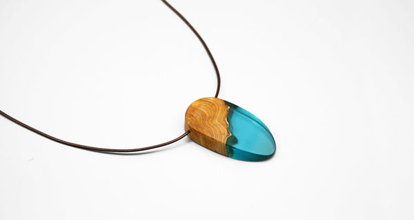 Wood Resin Pendant Necklace Handmade Unique Jewelry For Women Men