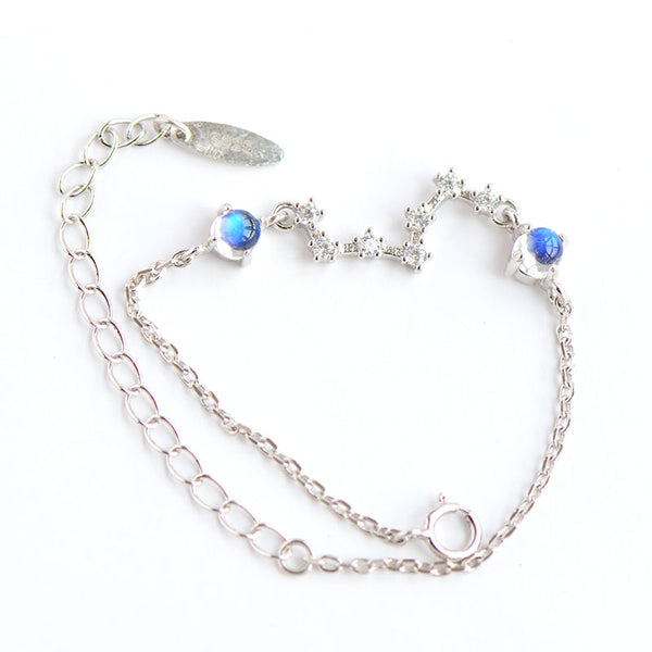 Moonstone Big Dipper Bracelet in White Gold Plated Silver June Birthstone Jewelry Women