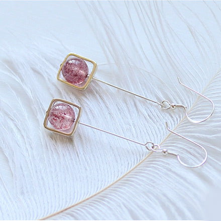 Strawberry Quartz Crystal Drop Earrings Sterling Silver Jewelry Accessories Women