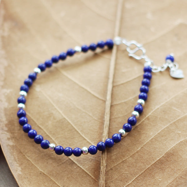 Sterling Silver Lapis Lazuli Cinnabar Bead Bracelet Handmade Jewelry Accessories Women