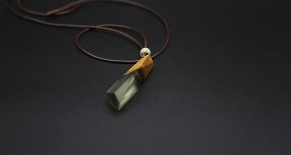 Wood and Resin Pendant Necklace with Bodhi Handmade Unique Jewelry For Women Men