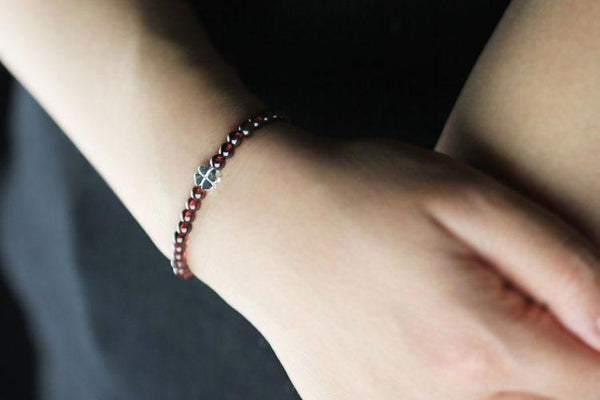 Sterling Silver Garnet Beaded Bracelet Unique Handmade Jewelry for Women