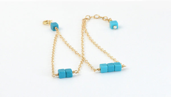 Double Strand Turquoise Bead Bracelet in 14K Gold Handmade Jewelry Women