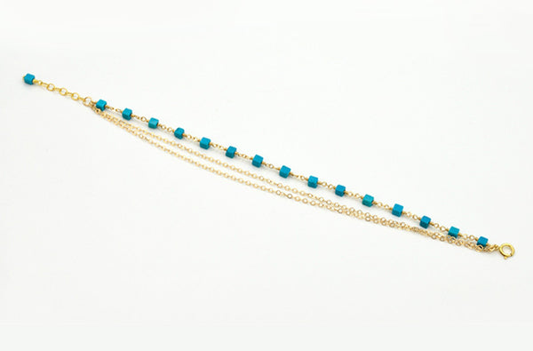 Turquoise Bead Bracelet in 14K Gold Handmade December Birthstone Jewelry Accessories Women