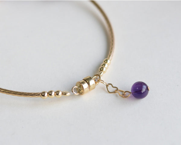 14K Gold Amethyst Beaded Bracelet Handmade Jewelry Gifts Women