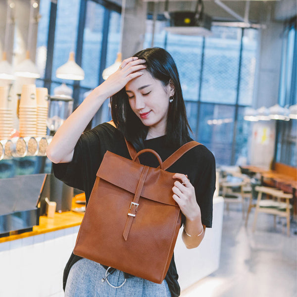 Women’s Genuine Leather Backpack Purse Trendy Backpack for Women