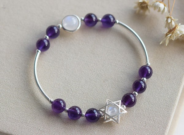 Sterling Silver Amethyst Moonstone Bead Bracelet Jewelry Gifts Women