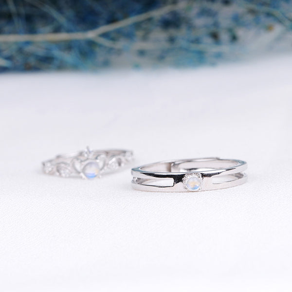 Moonstone Ring in White Gold Plated Silver Couple Jewelry Engage Ring Women Men