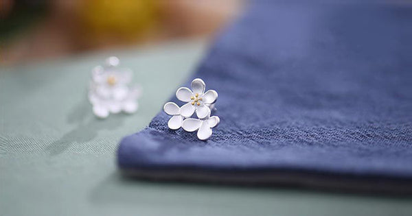 Sterling Silver Flower Stud Earrings Handmade Jewelry Gifts Accessories for Women