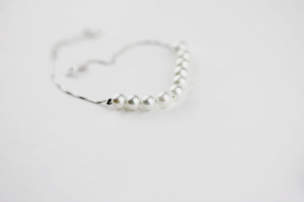 Freshwater Pearl Bead Bracelet in White Gold Plated Silver Chain Jewelry Gifts Women