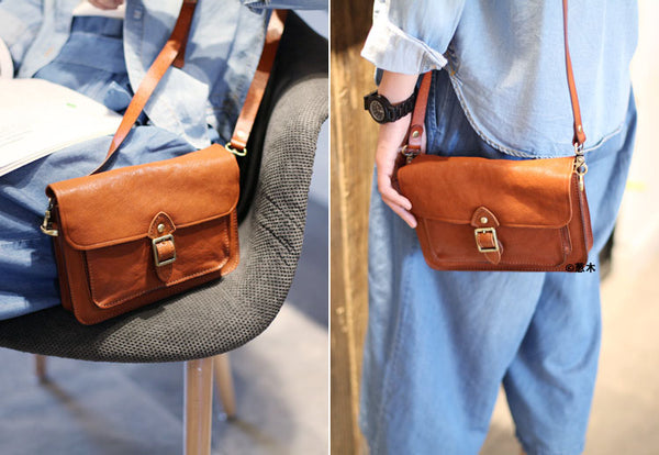 Vintage handmade Genuine Soft Leather Messenger Crossbody Bag Satchel Purses Women cute