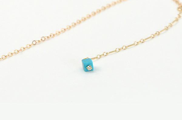 Turquoise Bead Pendant Necklace in 14K Gold Handmade Jewelry Women Accessories