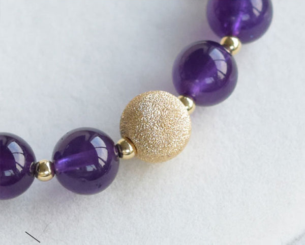 14K Gold Amethyst Beaded Bracelet Handmade Jewelry Gifts Women
