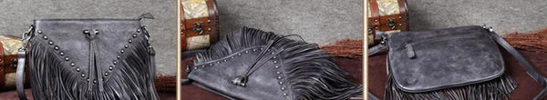 Vintage Boho Bags for Women Western Leather Fringe Purse