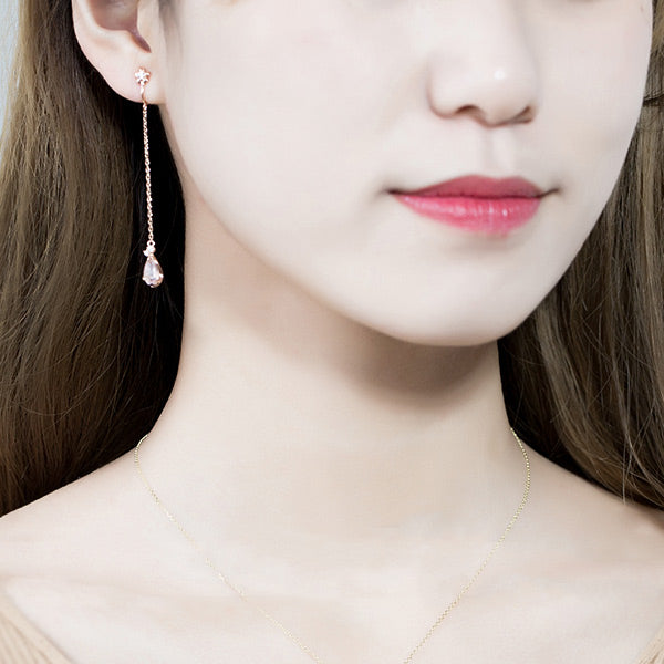 Rose Quartz Drop Earrings Threader Earrings Gold Plated Silver Jewelry For Women