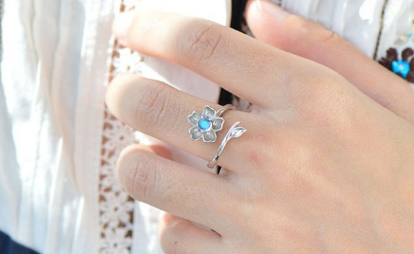 Moonstone Ring in White Gold Plated Silver Handmade Jewelry Engage Ring for Women