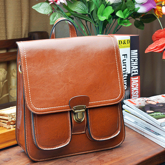 Vintage Brown Leather Backpack Purse  for Women Over The Shoulder Bags Purse