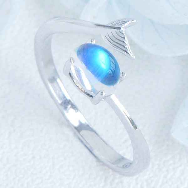 Adjustable Women's Sterling Silver Genuine Blue Moonstone Ring June Birthstone Rings Beautiful