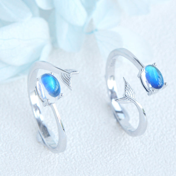 Adjustable Women's Sterling Silver Genuine Blue Moonstone Ring June Birthstone Rings Chic