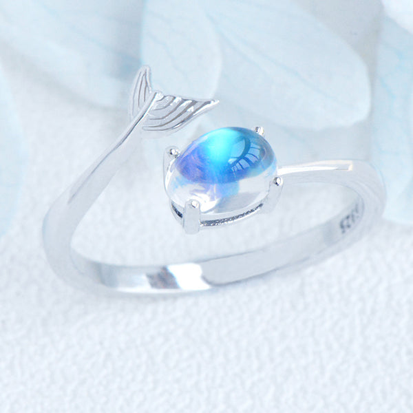 Adjustable Women's Sterling Silver Genuine Blue Moonstone Ring June Birthstone Rings Cute