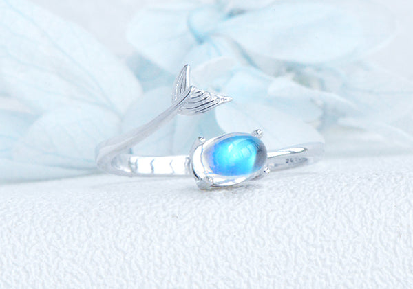 Adjustable Women's Sterling Silver Genuine Blue Moonstone Ring June Birthstone Rings Details