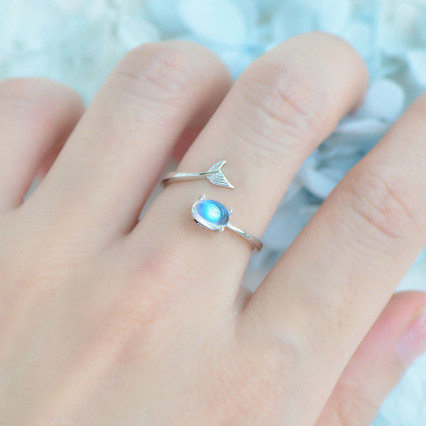 Adjustable Women's Sterling Silver Genuine Blue Moonstone Ring June Birthstone Rings Gift