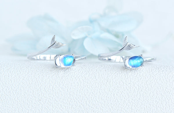 Adjustable Women's Sterling Silver Genuine Blue Moonstone Ring June Birthstone Rings Quality