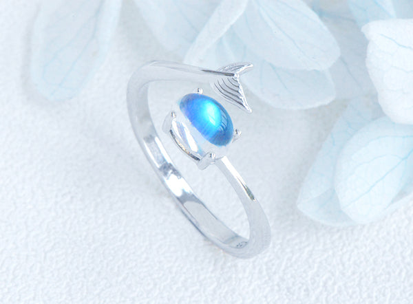 Adjustable Women's Sterling Silver Genuine Blue Moonstone Ring June Birthstone Rings