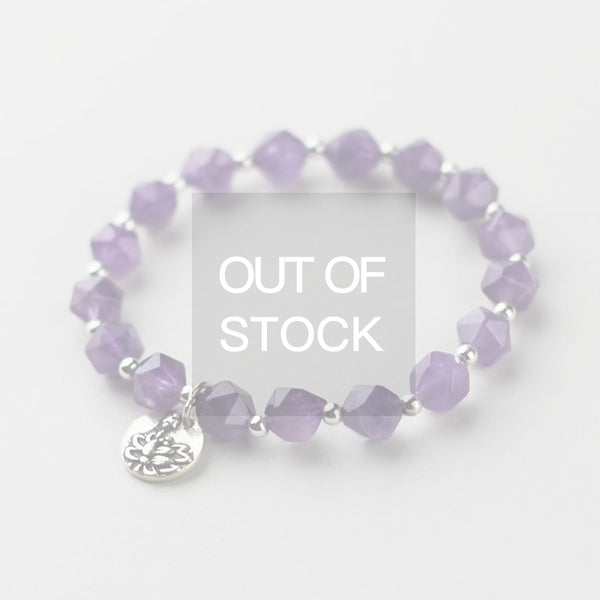 Faceted Amethyst Beaded Bracelet with Sterling Silver Handmade Jewelry Accessories Women