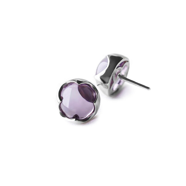 Amethyst Stud Earrings Silver Handmade Jewelry Accessories Women purple