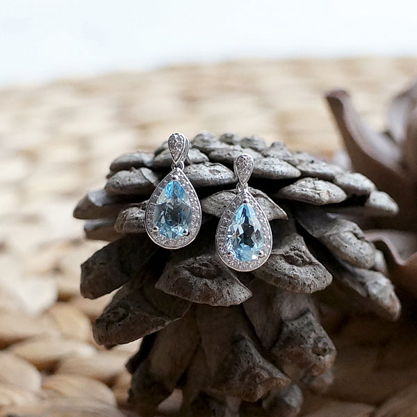 Aquamarine Earrings March Birthstone Diamond Halo