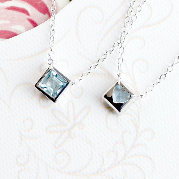 Aquamarine Pendant Necklace March Birthstone back of the gem