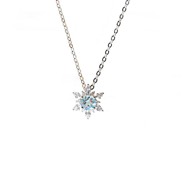 Aquamarine Snowflake Pendant Necklace March Birthstone Jewelry