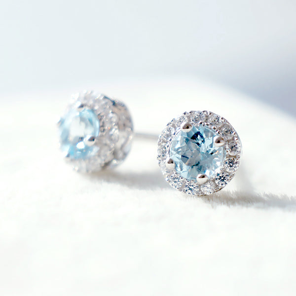 Aquamarine Stud Earrings March Birthstone Blue Gems Jewel