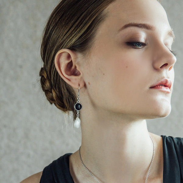 Baroque Pearl Onyx Drop Earrings Silver Jewelry Accessories Women nice
