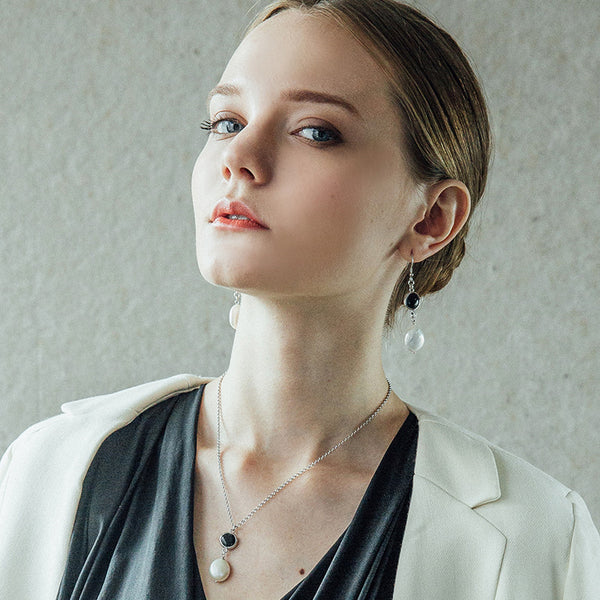 Baroque Pearl Onyx Drop Earrings Silver Jewelry Accessories Women wear