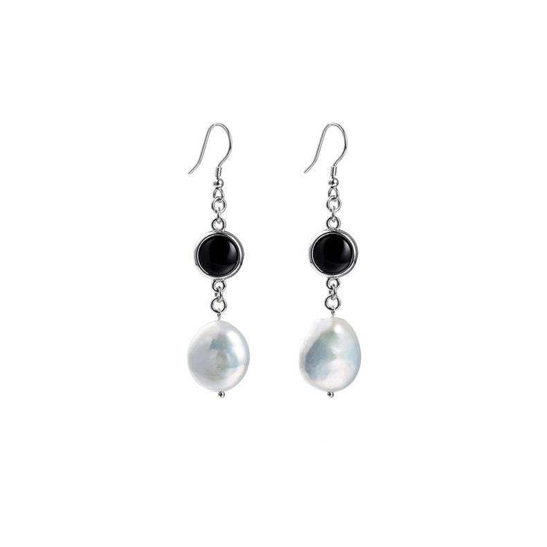 Baroque Pearl Onyx Drop Earrings Silver Jewelry Accessories Women
