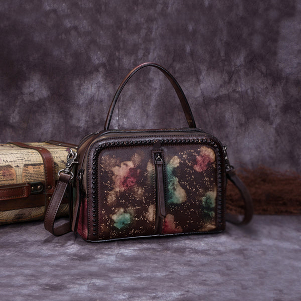 Vintage Genuine Leather Handbag Crossbody Shoulder Bags Purses Women multi-colored