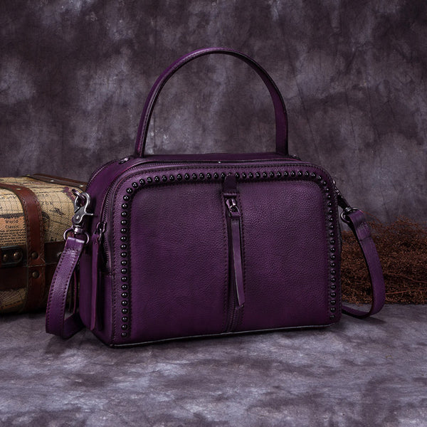 Vintage Genuine Leather Handbag Crossbody Shoulder Bags Purses Women purple