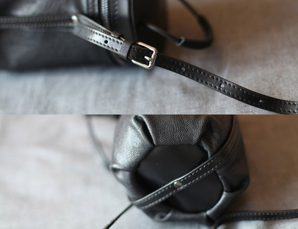 Black Leather Bucket Bag Womens Handbags Crossbody Bags for Women cool