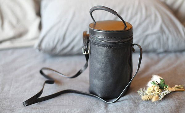 Black Leather Bucket Bag Womens Handbags Crossbody Bags for Women gift