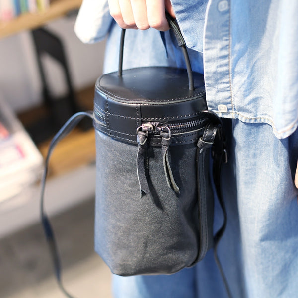 Black Leather Bucket Bag Womens Handbags Crossbody Bags for Women